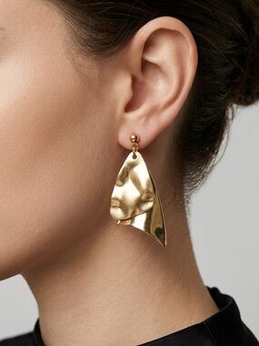 Gold Crumpled Drop Earrings | Hammered Geometric Layered Statement